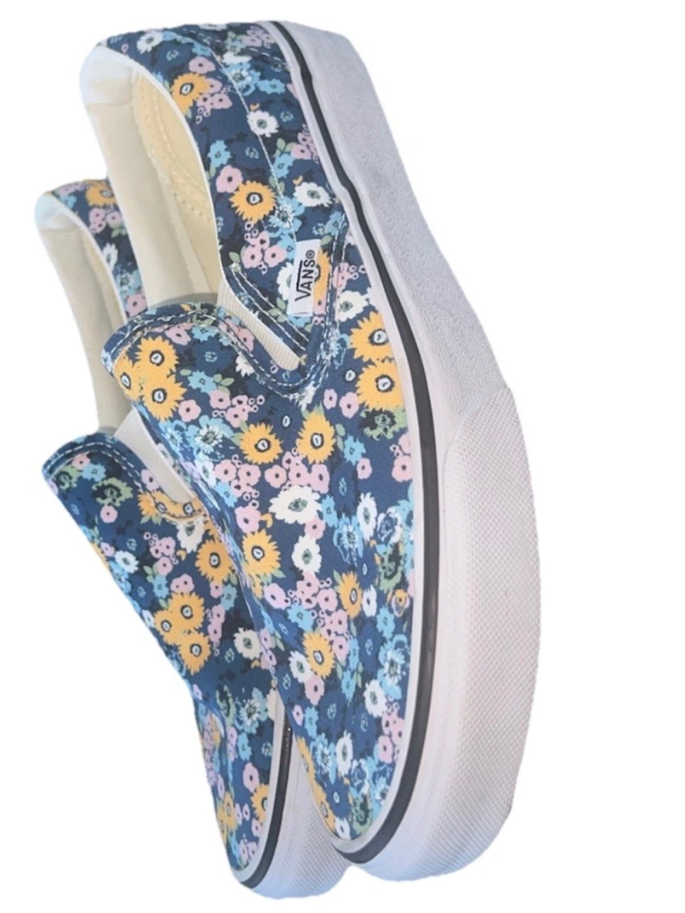 Vans Floral Slip On Sneakers Blue Daisy Canvas Women’s 8 - Picture 7 of 10